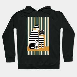 Striped Elegance: Stylish Cat Design Hoodie